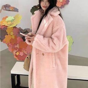 Jacket coat teddy sherpa faux fur fuzzy button women’s OVERSIZE outerwear